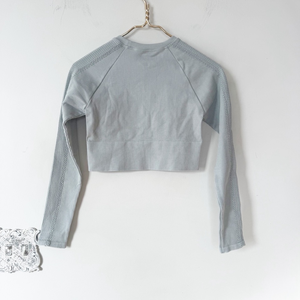 Aerie Big Chill Seamless Ribbed Long Sleeve Crop Top Stone Gray S - Picture 7 of 9